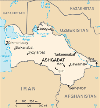 Regional map of Turkmenistan
