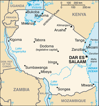 Regional map of Tanzania (United Republic of Tanzania)