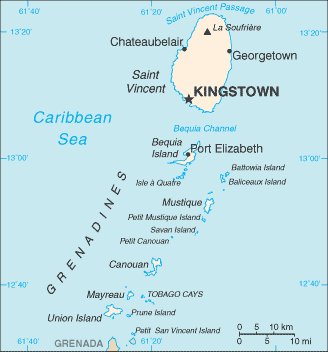 Regional map of Saint Vincent and the Grenadines