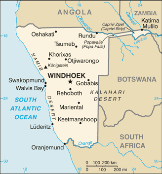 Regional map of Namibia