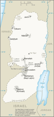 Regional map of West Bank administered by Israel