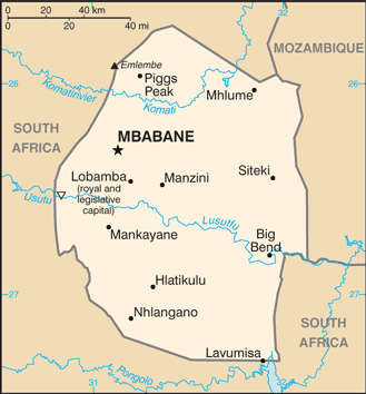 Regional map of Eswatini