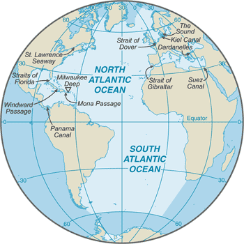 Regional map of Atlantic Ocean